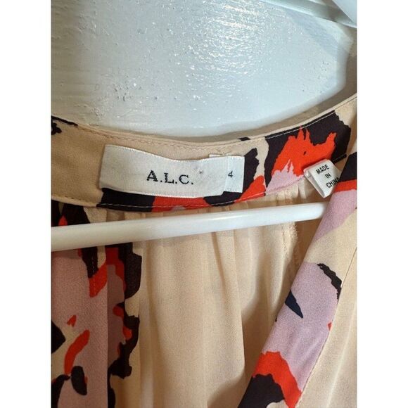 A.L.C Jules Floral Long Sleeve V-neck Silk Blouse Size 4 - Picture 8 of 10